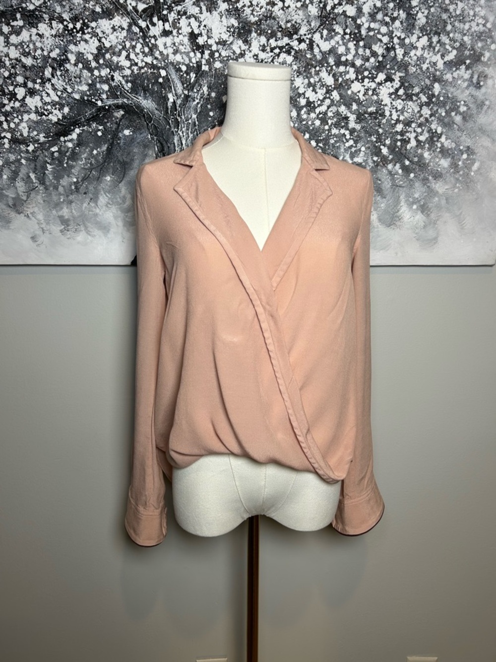 rag & bone silk feel blush pink wrap blouse size S petite long sleeve